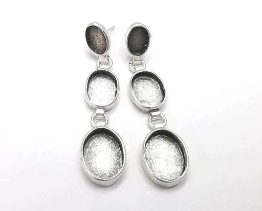 1 Pairs Oval Dangle Earring Set Base Wire Antique Silver Plated Brass Earring Base G26836