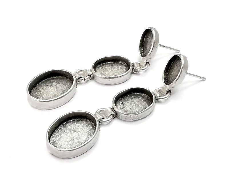 1 Pairs Oval Dangle Earring Set Base Wire Antique Silver Plated Brass Earring Base G26836