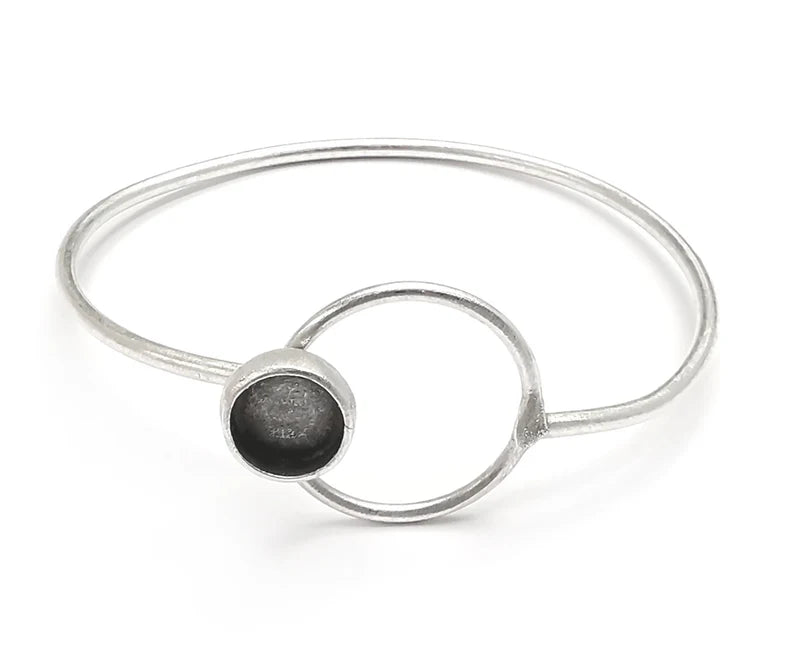 Circle Bracelet Blank Resin Cuff Dry Bezel Cabochon Base Adjustable Antique Silver Plated Brass (8mm Blank) G26841