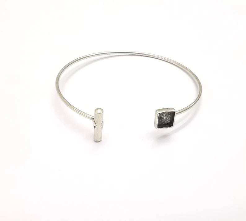 Rod Square Bracelet Blank Resin Cuff Dry Bezel Cabochon Base Adjustable Antique Silver Plated Brass (6mm Blanks) G26625