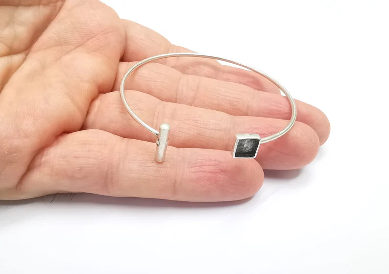 Rod Square Bracelet Blank Resin Cuff Dry Bezel Cabochon Base Adjustable Antique Silver Plated Brass (6mm Blanks) G26625