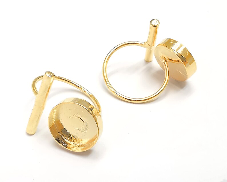 Shiny Gold Rod Bar Ring Bezels Settings Resin Backs Cabochon Mounting Gold Plated Brass Adjustable Ring Base (14mm blank) G26628