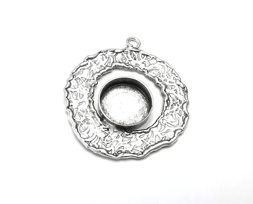 Circle Branch Textured Pendant Blank Resin Bezel Mosaic Mountings Cabochon Setting Antique Silver Plated (41x36mm)(14mm Blank) G26855