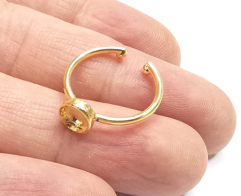 Shiny Gold Ring Bezels Settings Resin Backs Cabochon Mounting Gold Plated Brass Adjustable Ring Base (6mm blank) G26647