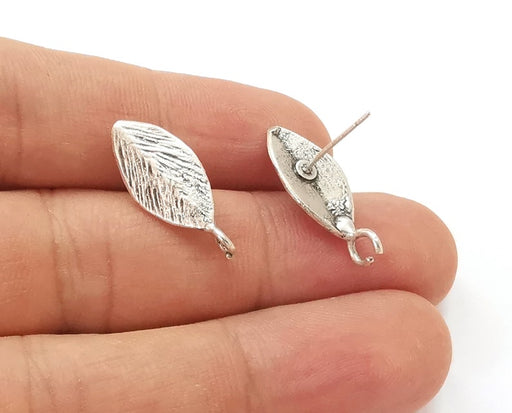 2 Leaf earring stud base Antique silver plated brass earring 1 pair (23x10mm) G25656