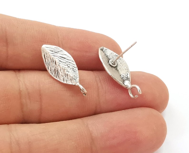 Leaf earring stud base Antique silver plated brass earring 1 pair (23x10mm) G25656