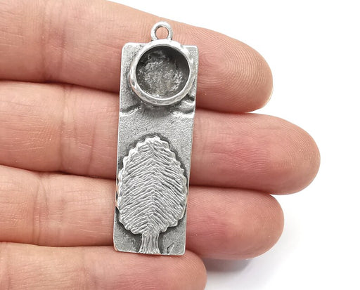 Mountain Tree Pendant Blank Resin Bezel Mosaic Mountings Cabochon Setting Antique Silver Plated (48x16mm)(10mm Blank) G26860