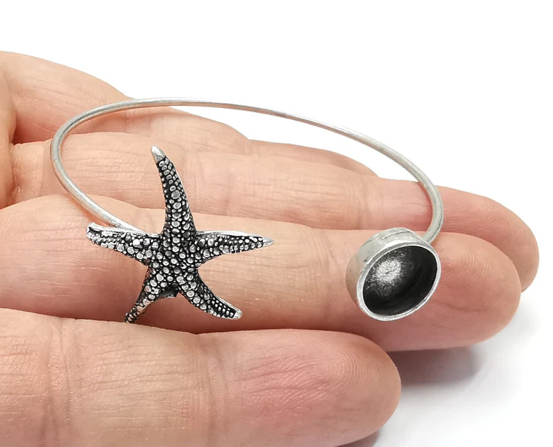 Starfish Bracelet Blanks, Cuff Bezels Cabochon Bases Resin Mountings, Cuff Frame, Antique Silver Plated Brass (10mm bezel) G26862