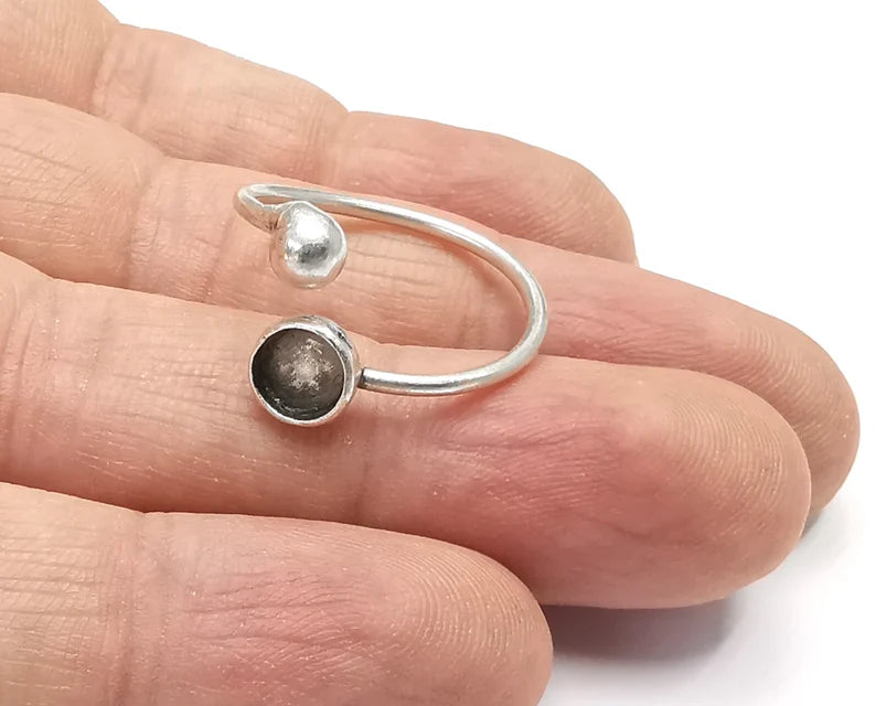 Wrap Ball Round Blank Silver Ring Setting Cabochon Mounting Adjustable Ring Base Bezel Antique Silver Plated Brass (6mm blank) G26867