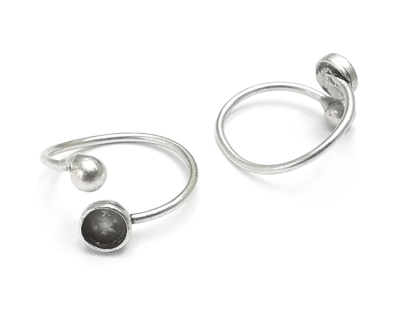 Wrap Ball Round Blank Silver Ring Setting Cabochon Mounting Adjustable Ring Base Bezel Antique Silver Plated Brass (6mm blank) G26867