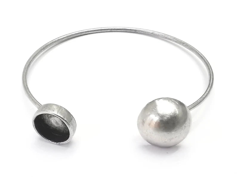 Dome Bracelet Cuff Blank Bezel Glass Cabochon Base Adjustable Antique Silver Plated Brass (10 mm Blank) G26871