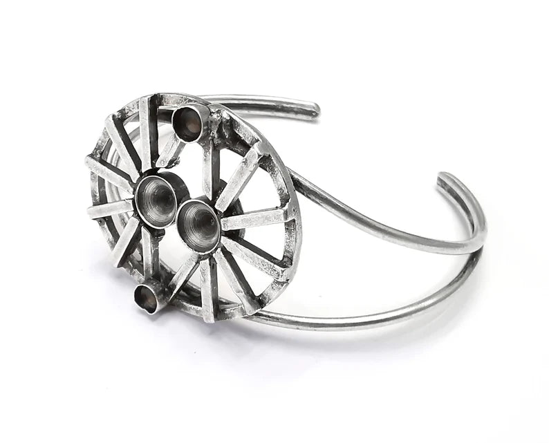 Silver bracelet brass cuff blank bezel Glass cabochon base Adjustable antique silver brass (8 and 5 mm blanks) G26269