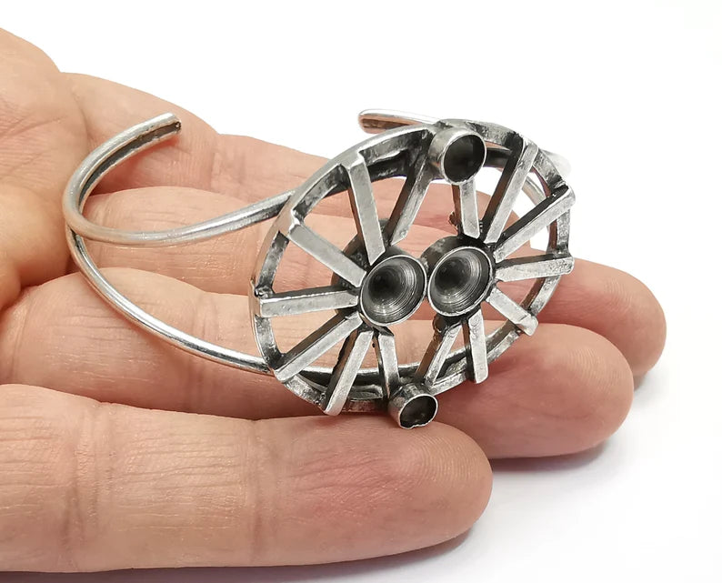 Silver bracelet brass cuff blank bezel Glass cabochon base Adjustable antique silver brass (8 and 5 mm blanks) G26269