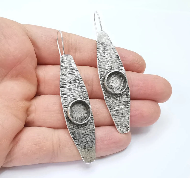 Silver Earring Blank Base Settings Silver Resin Cabochon Inlay Blank Mountings Antique Silver Plated Brass (12mm blanks) 1 Set G26665