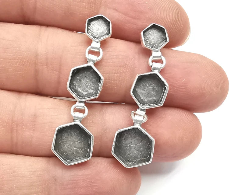 Hexagonal Dangle Earring Set Base Wire Antique Silver Plated Brass Earring Base 1 Pairs G26881