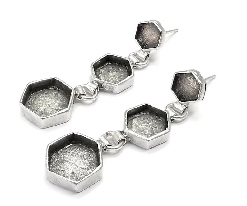 Hexagonal Dangle Earring Set Base Wire Antique Silver Plated Brass Earring Base 1 Pairs G26881