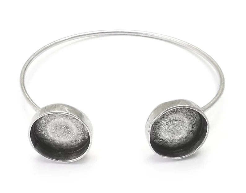 Circle Bracelet Cuff Blank Bezel Glass Cabochon Base Adjustable Antique Silver Plated Brass (14 mm Blanks) G26884