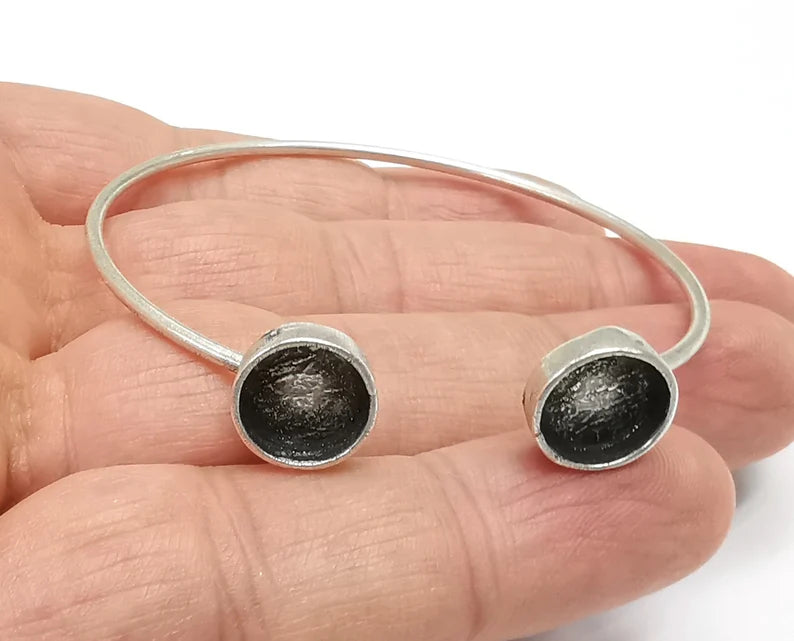Silver Round Bracelet Blank Resin Cuff Dry Bezel Cabochon Base Adjustable Antique Silver Plated Brass (10mm Blanks) G26889