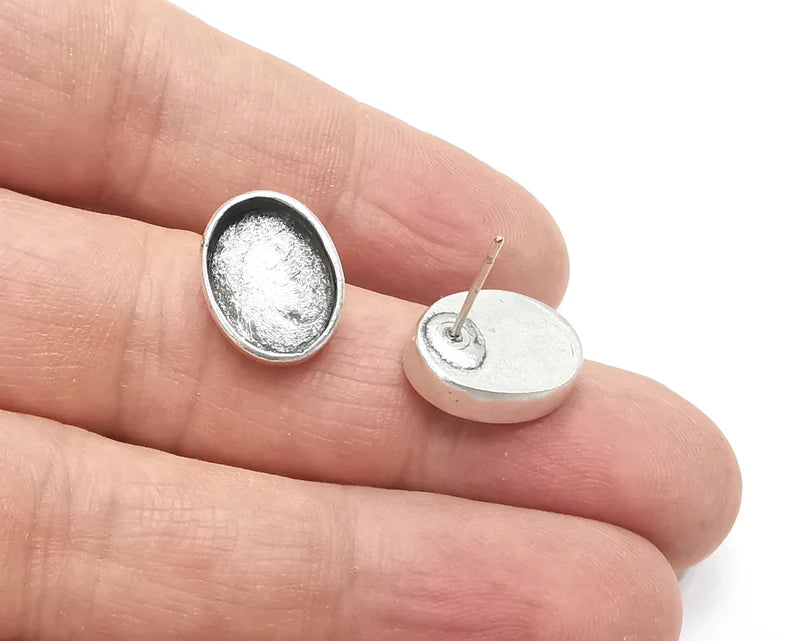 Oval Silver Earring Set Base Wire Antique Silver Plated Brass Earring Base (14x10mm blank) G26666