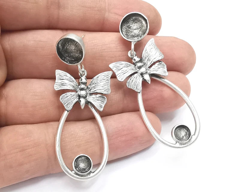 Butterfly Silver Dangle Earring Set Base Wire Antique Silver Plated Brass Earring Base (57mm) G26672