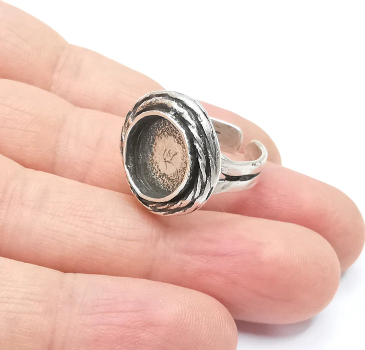 Silver Ring Setting Blank Cabochon Mounting Adjustable Ring Base Bezel Antique Silver Plated Brass (12mm) G26677