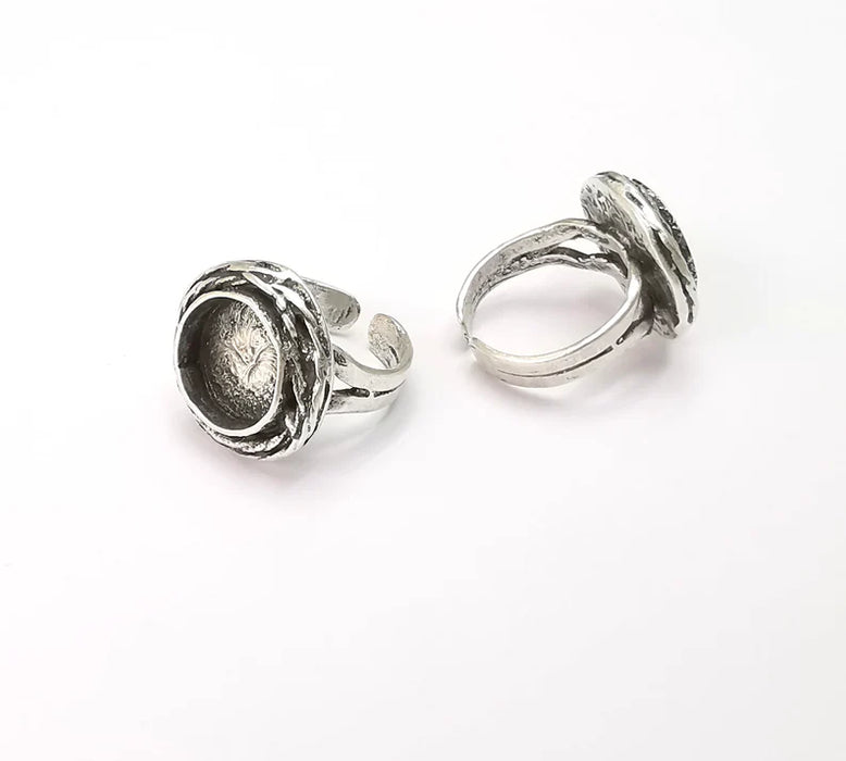 Silver Ring Setting Blank Cabochon Mounting Adjustable Ring Base Bezel Antique Silver Plated Brass (12mm) G26677