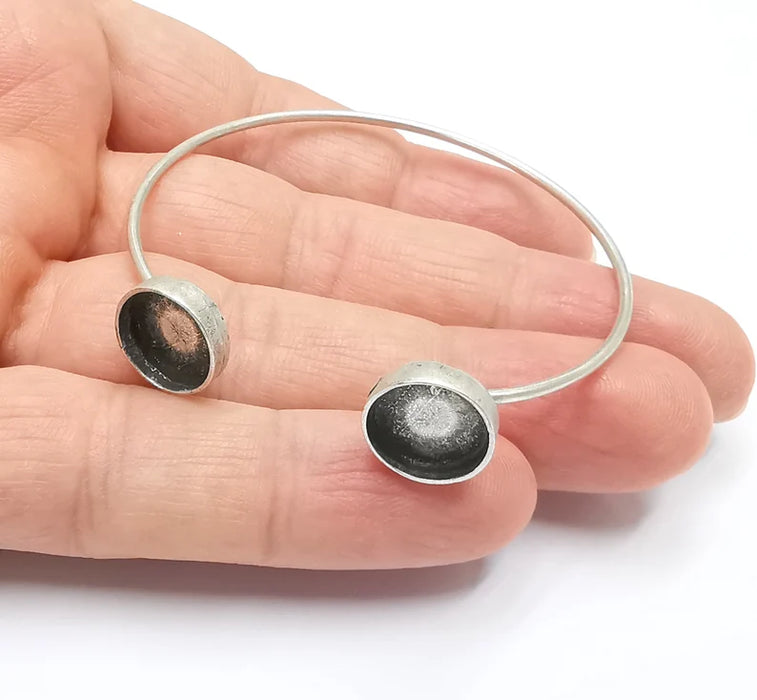 Silver Round Bracelet Blank Resin Cuff Dry Bezel Cabochon Base Adjustable Antique Silver Plated Brass (12mm Blanks) G26895