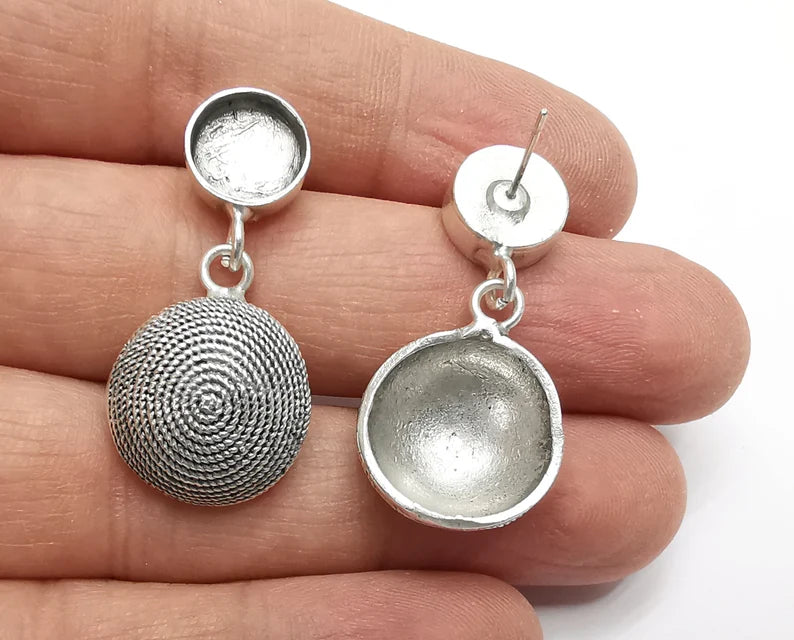 Spirals Cube Dome Earring Stud Base Earring Posts Earring Back Antique Silver Plated Brass Earring 1 pairs (36x18mm) G26917
