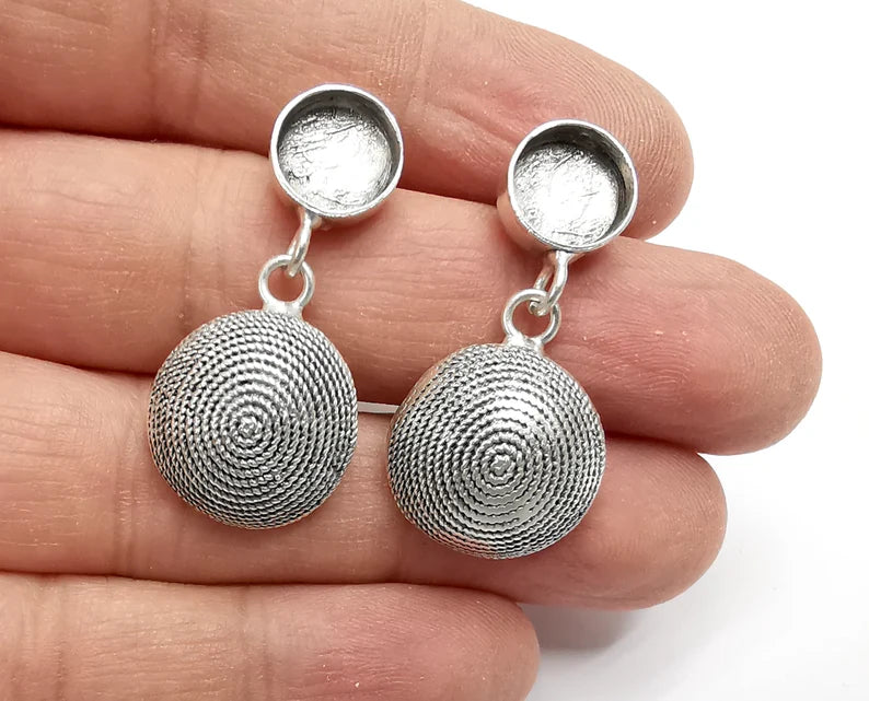 Spirals Cube Dome Earring Stud Base Earring Posts Earring Back Antique Silver Plated Brass Earring 1 pairs (36x18mm) G26917