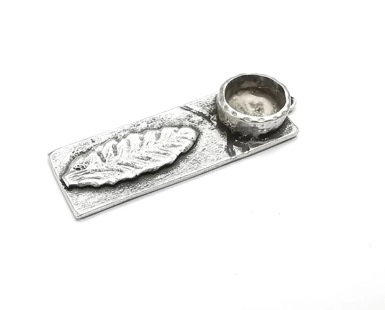 Mountain Tree Pendant Blank Resin Bezel Mosaic Mountings Cabochon Setting Antique Silver Plated (48x16mm)(10mm Blank) G26919