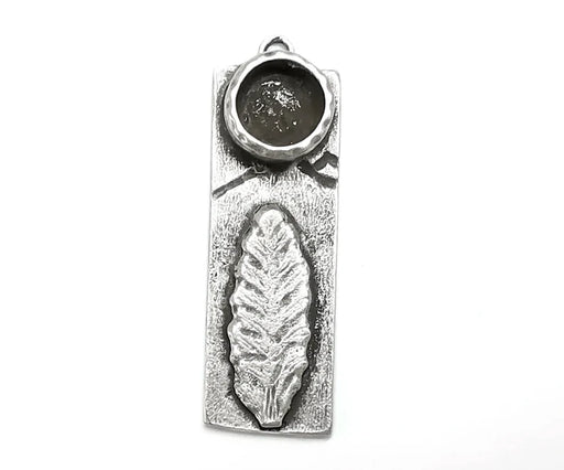 Mountain Tree Pendant Blank Resin Bezel Mosaic Mountings Cabochon Setting Antique Silver Plated (48x16mm)(10mm Blank) G26919