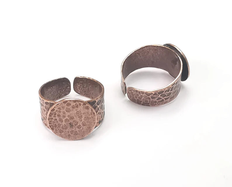 Hammered Adjustable Ring Blank (Large Size) (15mm blank ) Antique Copper Plated Brass G26684