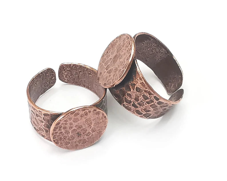 Hammered Adjustable Ring Blank (Large Size) (15mm blank ) Antique Copper Plated Brass G26684