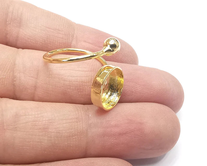 Shiny Gold Ball Head Ring Bezels Ring Settings Resin Ring Backs Cabochon Mounting Gold Plated Brass Adjustable Ring Base (12mm blank) G26690