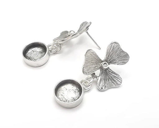 Flower Round Silver Earring Set Base Wire Antique Silver Plated Brass Earring Base (10mm blank) G26949