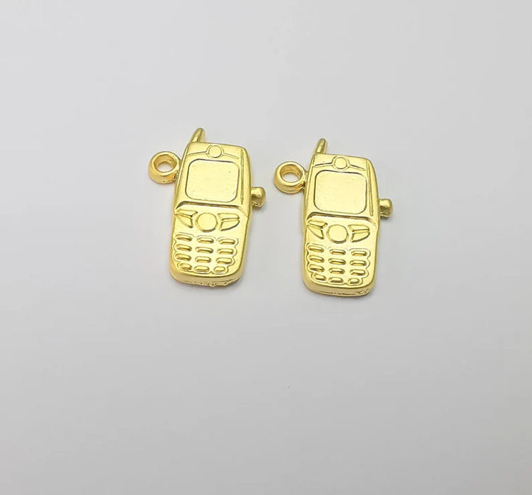 2 Mobile Cell Phone Charms Gold Plated Charms (23x15mm) G26700