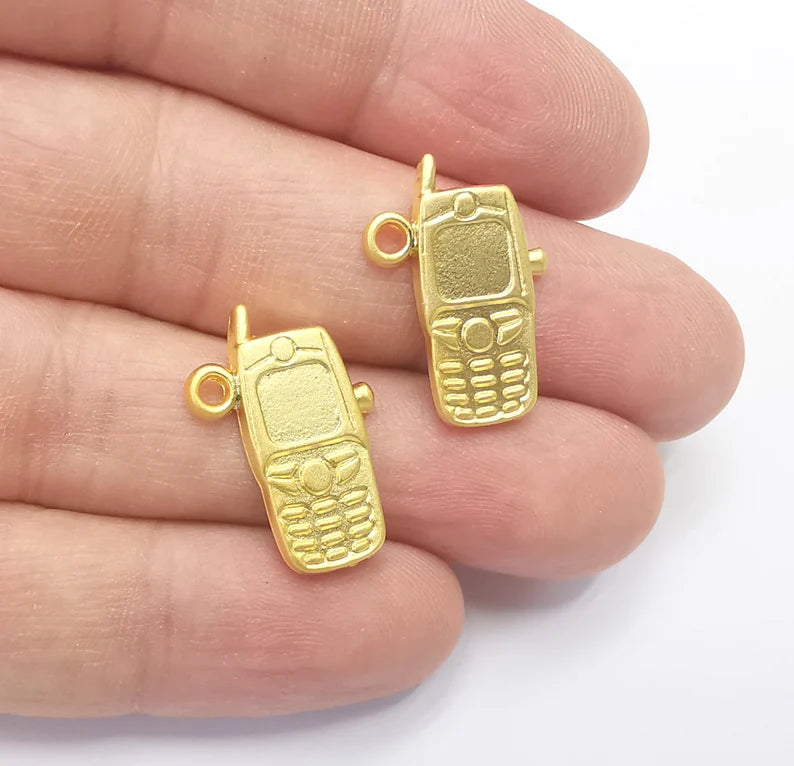 2 Mobile Cell Phone Charms Gold Plated Charms (23x15mm) G26700