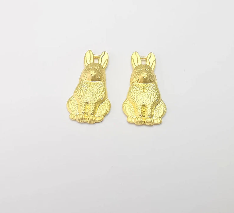 2 Rabbit Charms Gold Plated Charms (26x12mm) G26705