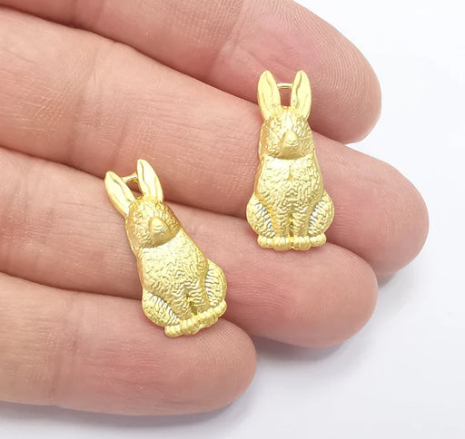 2 Rabbit Charms Gold Plated Charms (26x12mm) G26705