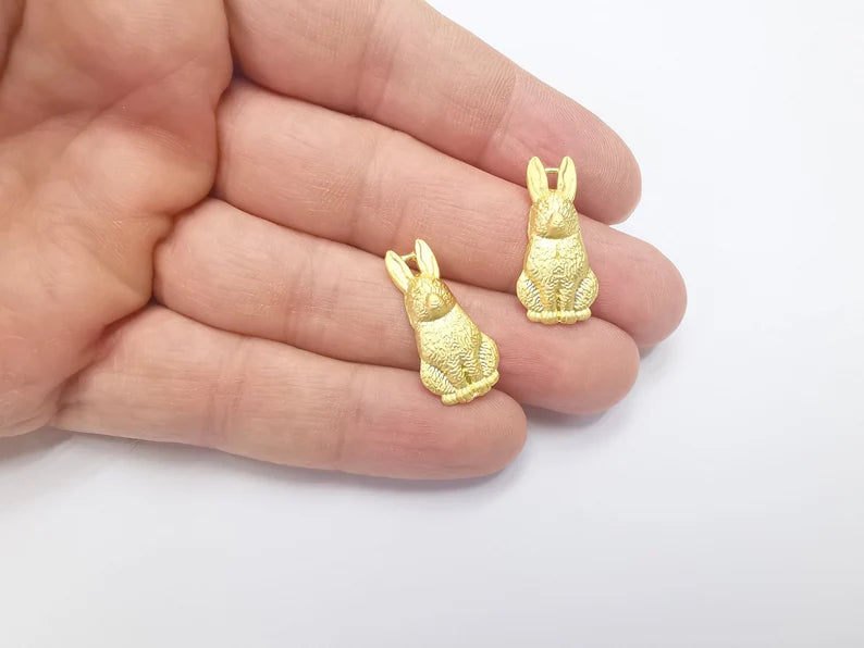 2 Rabbit Charms Gold Plated Charms (26x12mm) G26705