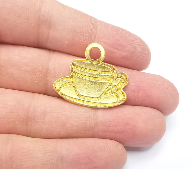 2 Coffee Cup Charms Gold Plated Charms (30x25mm) G26706