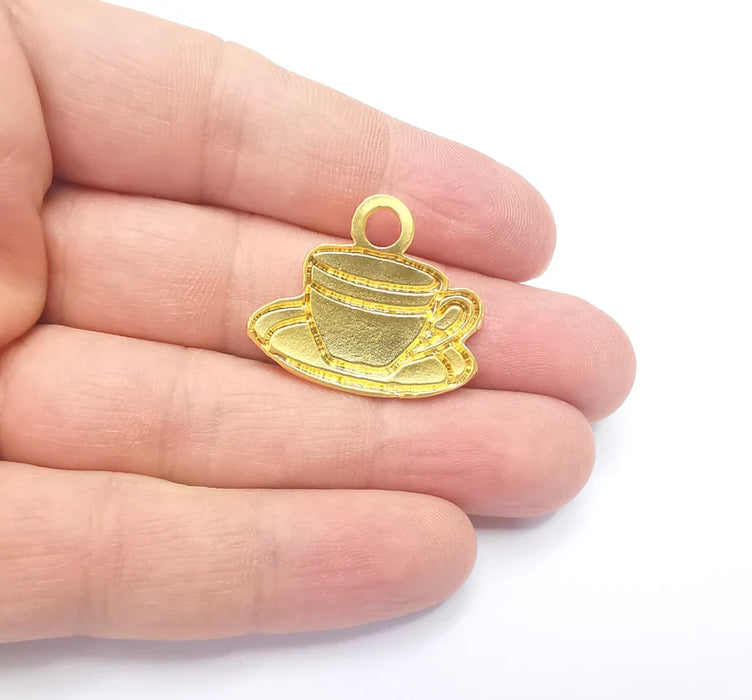 2 Coffee Cup Charms Gold Plated Charms (30x25mm) G26706