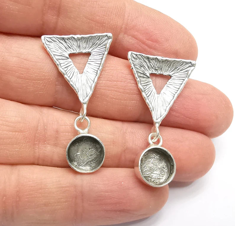Triangle Dangle Earring Set Base Wire Antique Silver Plated Brass Earring Base (10mm blanks) G26959