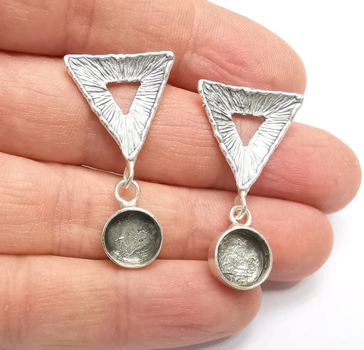 Triangle Dangle Earring Set Base Wire Antique Silver Plated Brass Earring Base (10mm blanks) G26959