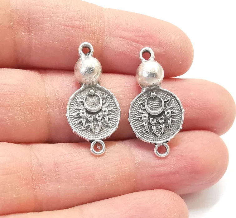 4 Coin Ball Connector Charms (Double Sided) Antique Silver Plated Charms (28x14mm) G26969