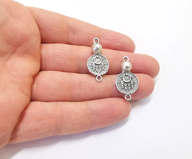 4 Coin Ball Connector Charms (Double Sided) Antique Silver Plated Charms (28x14mm) G26969