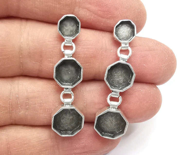Octagon Dangle Earring Set ,Earring Base, Wire Antique Silver Plated Brass Earring Base G26970