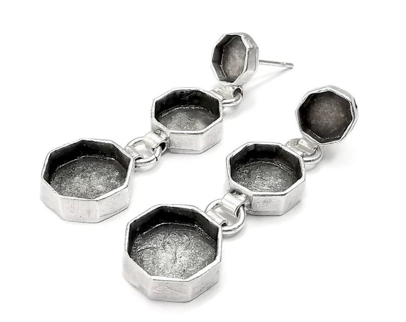 Octagon Dangle Earring Set ,Earring Base, Wire Antique Silver Plated Brass Earring Base G26970