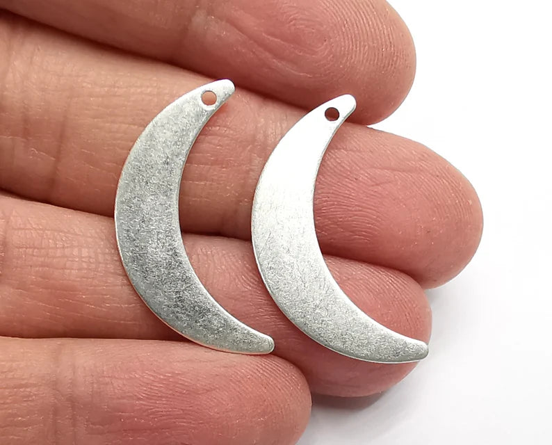 2 Moon Crescent Charms Antique Silver Plated Brass Charms (30x15mm) G26972