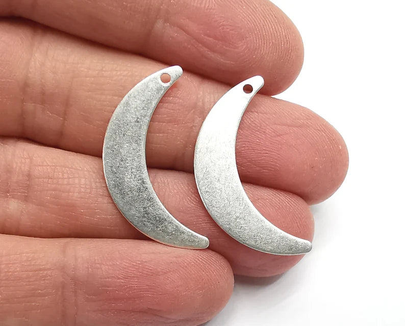 2 Moon Crescent Charms Antique Silver Plated Brass Charms (30x15mm) G26972